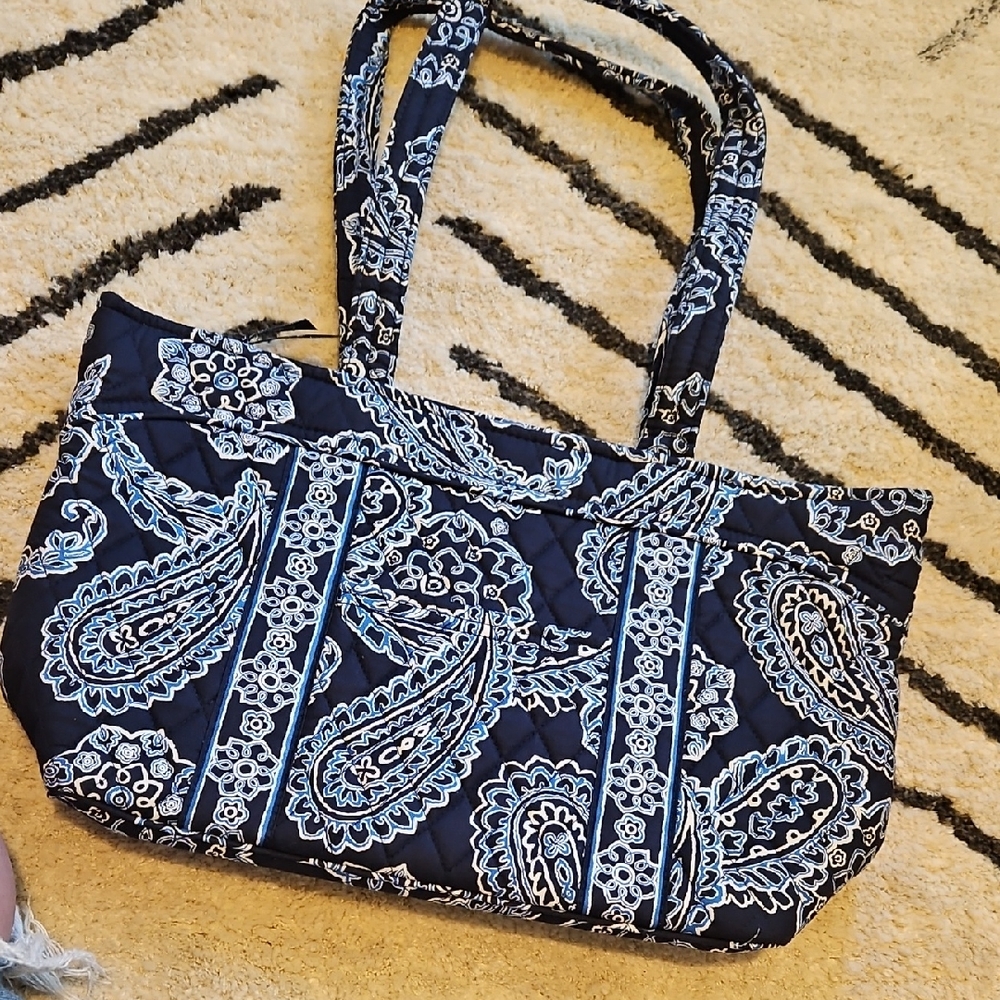Vera Bradley Navy and White Paisley Quilted Tote